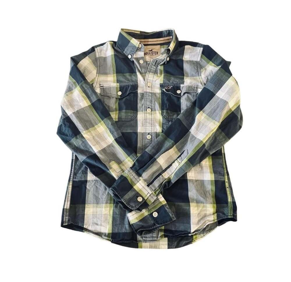Hollister California Blue and Green Plaid Long Sleeve Button Up Shirt Men's Size